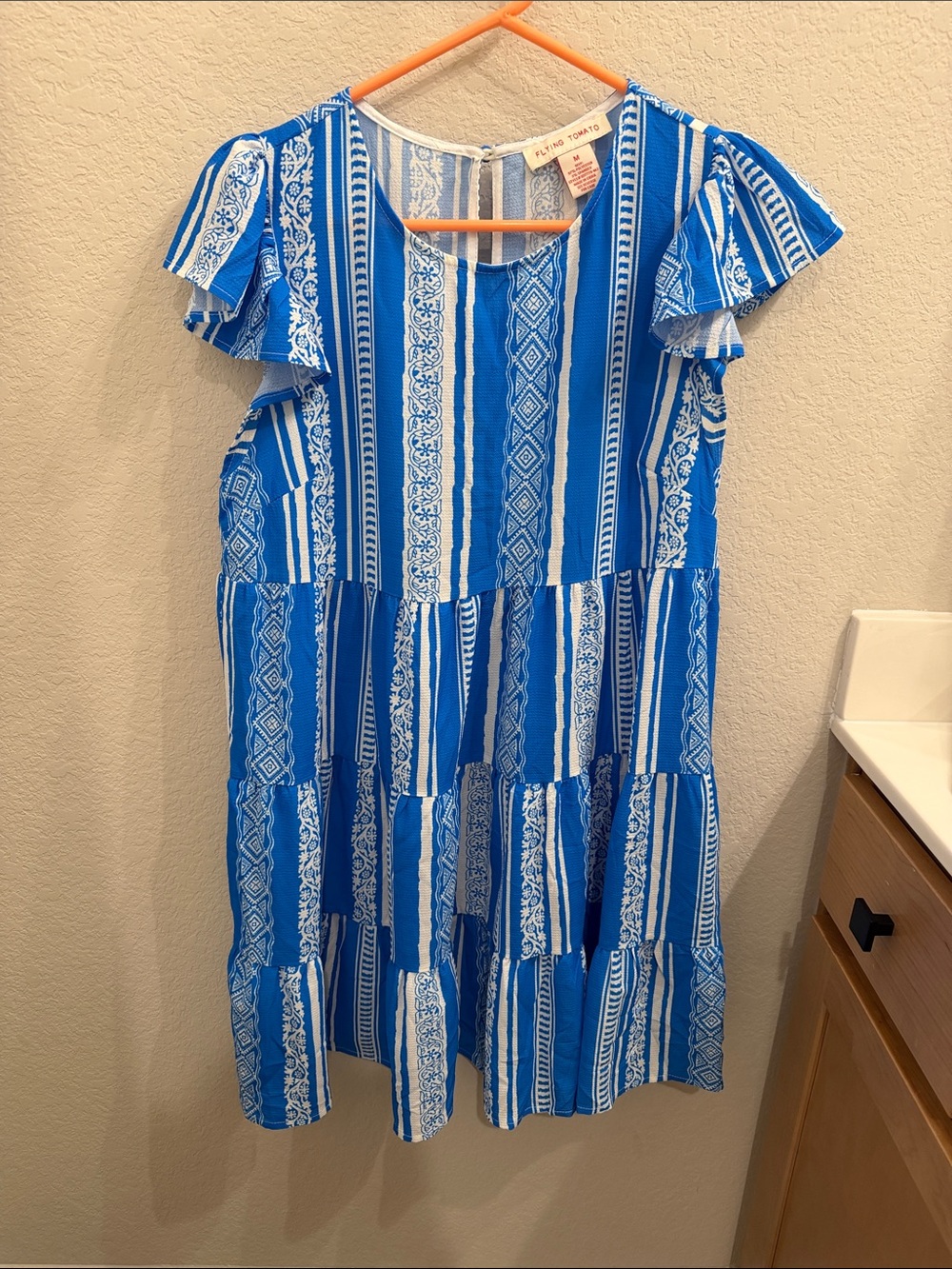Flying Tomato Blue and White Striped Tiered Dress
